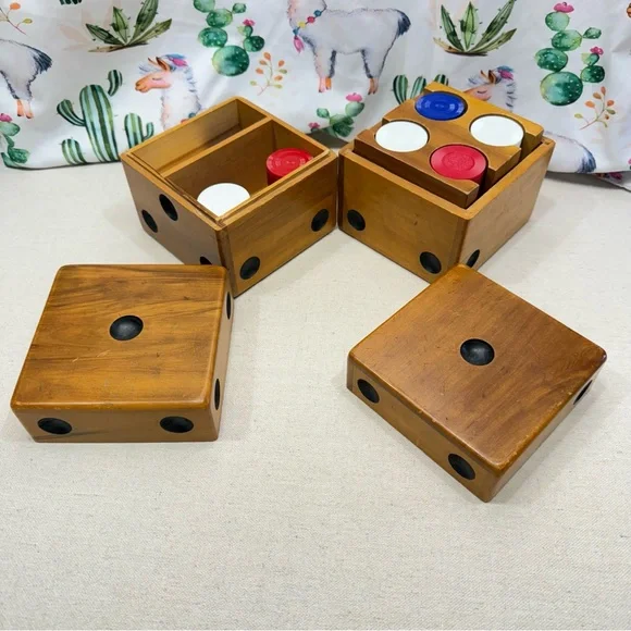 Vintage Wooden Dice Poker Chip Caddy Set by Trend Clocks Zeeland, Mi. - Picture 4 of 13
